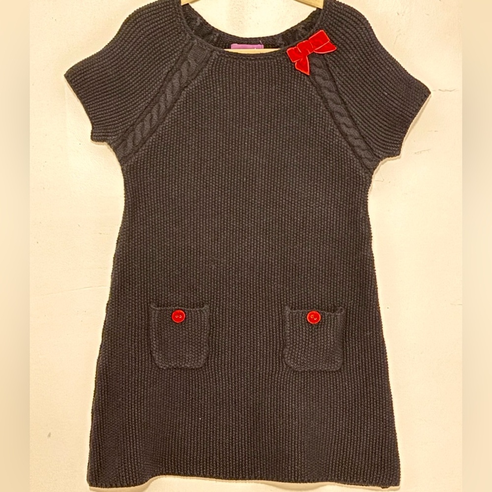 Black Knit Dress with Red Details